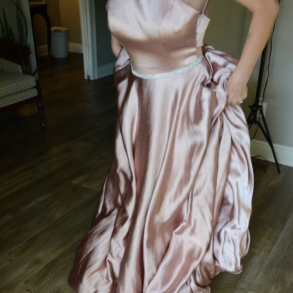 The Secret Dress Satin Rose Gold With Rhinestone Waistline